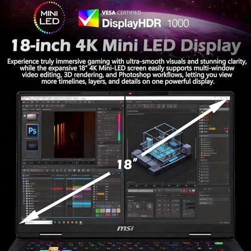 Image of msi Raider 18 HX AI Gaming Laptop, 18 inch UHD+ (3840x2400) 120Hz Mini LED Laptop with Intel Core Ultra 9 285HX, GeForce RTX 5090, 96GB DDR5+4TB SSD, WiFi 7, Independent Heat Dissipation Design