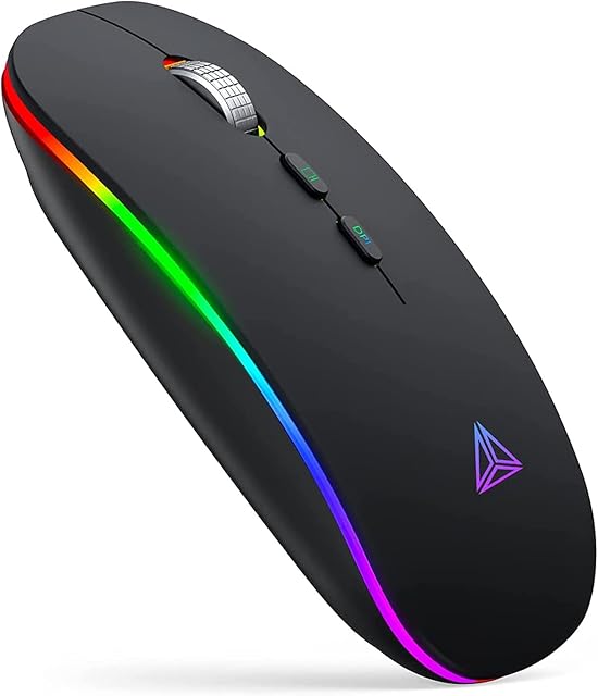 iTopschy LED Bluetooth Mouse, Rechargeable Bluetooth (BT5.1+2.4G) Wireless Mouse, DPI Adjustable, Silent Mice for Laptop PC Desktop, MacBook, Windows, Mac OS, Black