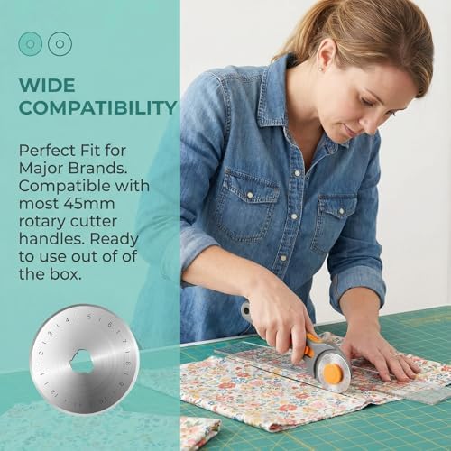 UPEOXT 10 Pack 45mm Rotary Cutter Blades, SKS-7 Steel Replacement Refills for Quilting Sewing Crafts, Sharp Rolling Razor Blade Compatible with Olfa Fiskars 45mm Cutters, with Storage Case - 4