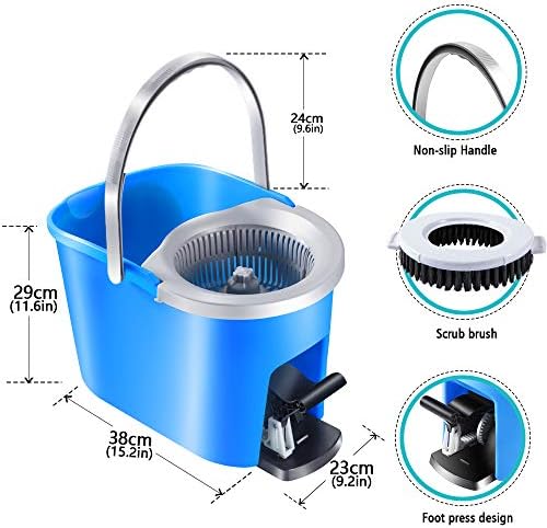 MASTERTOP 360° Spin Mop and Bucket Set, Easy Wringing, Microfibre Mop with Foot Pedal Bucket, Easy Wringing, Mop for Cleaning Floors, Comes With 5 Reusable Mop Refills (Blue)
