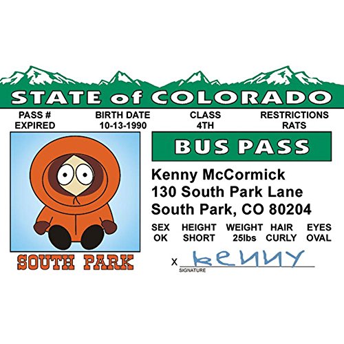Signs 4 Fun Parody Driver’s License | Kenny Bus Pass ID | Fake ID Novelty Card | Collectible Trading Card Driver’s License | Novelty Gift for Holidays | Made in The USA