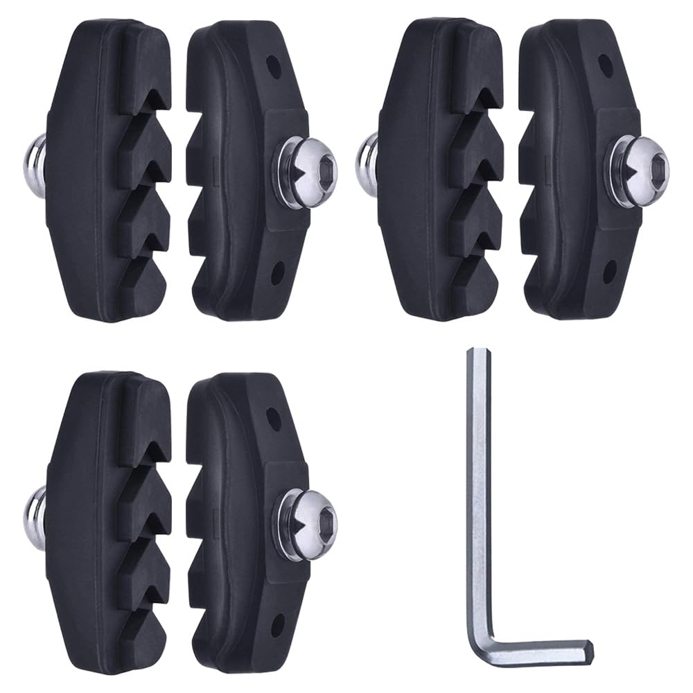 3 Pairs V Bike Brake Pads 50mm C Shaped Caliper Brake Blocks Universal Bike Rubber Brakes with Installtion Tool for Road Bikes Mountain Bicycles
