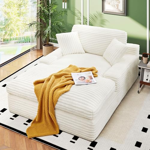 WorthFurni 57.5" Oversized Chaise Lounge Chair Indoor - Upholstered Sofa Bed with Cushions and Armrests Sleeper Chair - Plush Bed for Living Room(White