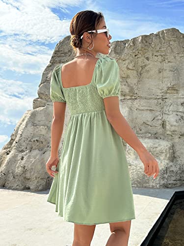 Image of Shasmi Women's & Girl's Dress for Women l One Piece Dress for Women l Beach Dress for Women, Solid Textured Puff Sleeve Square Neck Midi Dress (Dress 115)