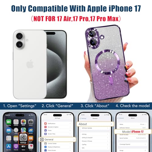 Image of Misscase for iPhone 17 Case Compatible with MagSafe,Built-in Camera Lens Protector Full Protection Soft TPU Anti-Scratch Anti-Fingerprint Magnetic Glitter Slim Case Cover 6.3 inch Purple