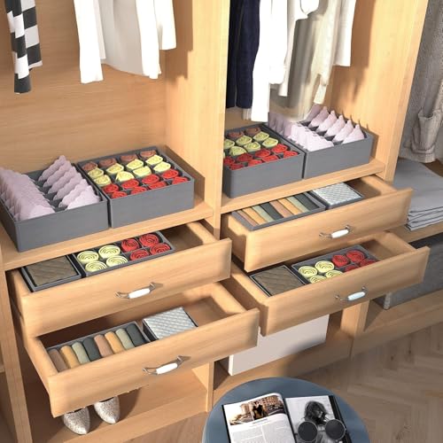 Ltstor Lot de 4 organiseurs de garde-robe pliables en tissu - Organiseur de tiroir - Séparateur de sous-vêtements - Utilisé pour le rangement des sous-vêtements, des chaussettes et des cravates – vue 6