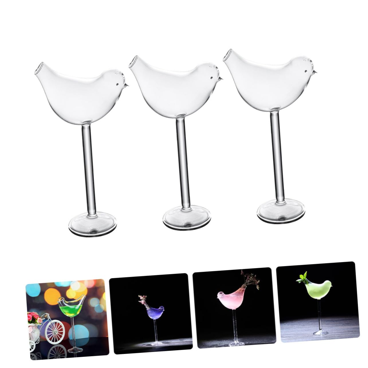 Cabilock 3 Piezas Copa de pájaro decoración de la mesa del comedor vasos altos anteojos vasos de whisky copas de aves vidrio pájaro creativo champán taza de café taza de agua