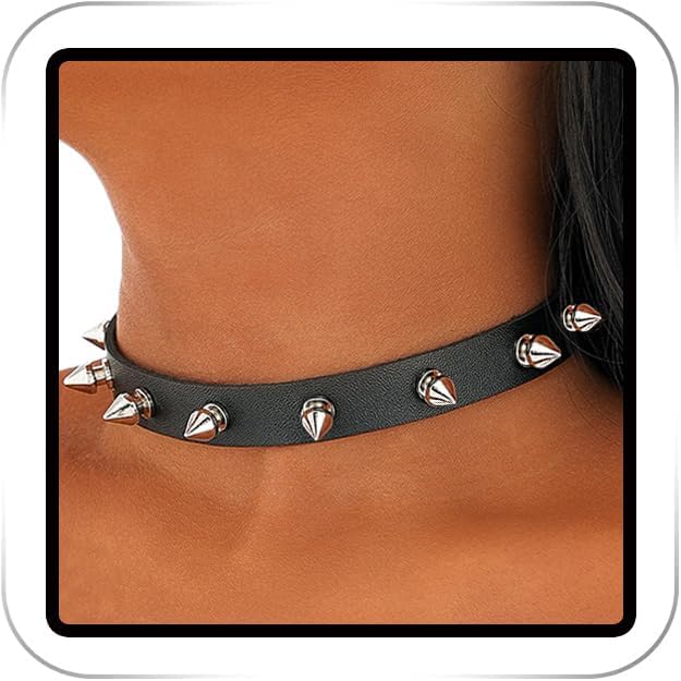 Cool Punk Choker Metal Spike Studded Leather Collar Necklace Black Leather Necklace for Women