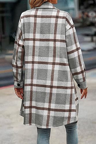 Image of PRETTYGARDEN Womens Plaid Shacket Jacket Flannel Shirts