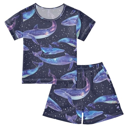 ALAZA Whale Space Starry Pajamas Short Sleeve 2 Piece Sleepwear Top and Bottom Pajama Set Unisex