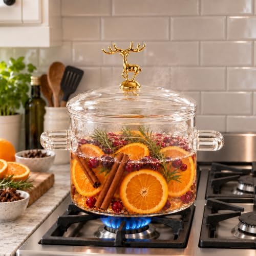 Rtteri 1 Pcs Christmas Simmer Pot Gift 50 oz Glass Saucepan 3D Reindeer