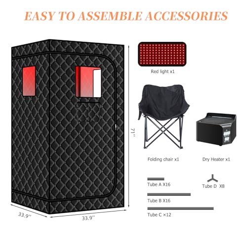 Image of Smartmak Portable Sauna with Infrared 660nm Red Light Therapy Lamp for Home | Personal Large Full Size Sauna Spa Tent, 1500W High Power Hot Air Saunas, Folding Chair Indoor Relaxation Use, 130-150F