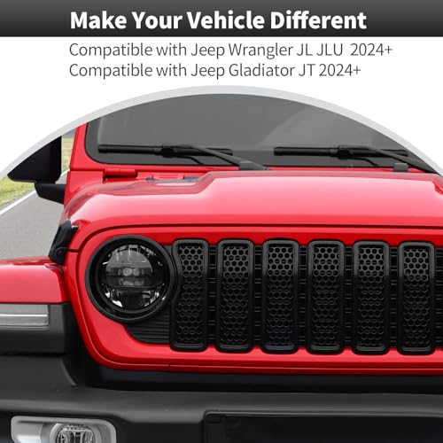 Image of CheroCar for JL Mesh Front Grille Insert & Headlight Turn Light Cover Trim Exterior Accessories for Jeep Wrangler JL JLU & Gladiator JT 2024-2026