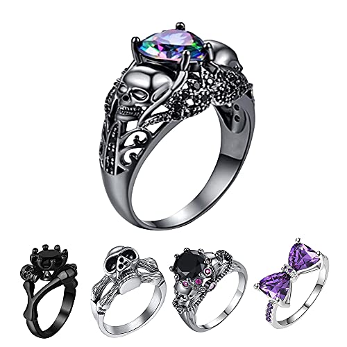 JSBVM 5pcs Anillo Vintage Estilo Punk Halloween Fantasma cráneo Anillo Joyería Regalos Originales para Mujer Novia Amigas Cover