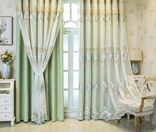 Rideaux salon fenetre double couche broderie vert haut de gamme