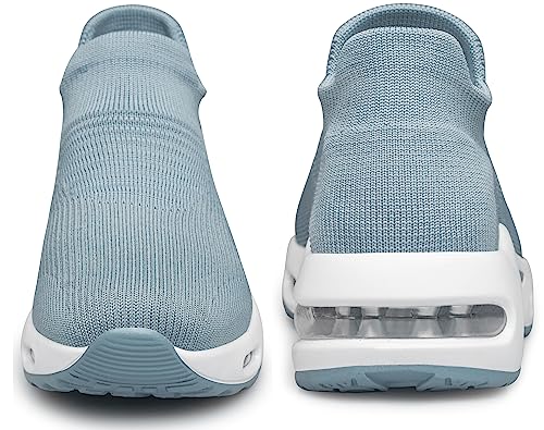 Image of DOUSSPRT Womens Walking Sneakers Slip on Sock Shoes Mesh Air Cushion Platform Workout Tennis Loafers Fashion Casual 002 Greyblue US Size 9.5