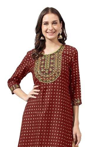 Image of MIRCHI FASHION Women's Straight Fit Paisley Printed And Embellished Kurta Set with Dupatta and Trouser