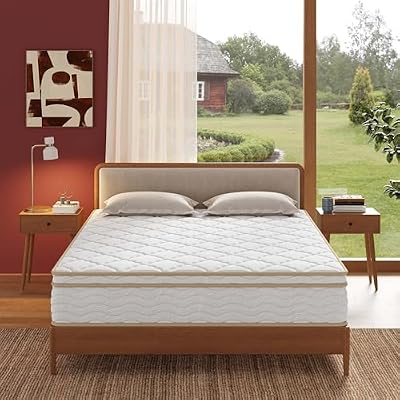 SRJunidexor 12''Medium Firm Hybrid Mattress & Cooling Gel Memory Foam and Pocketed Coils, Fiberglass Free CertiPUR US Certified for Side Back Stomach Sleepers (King (U.S. Standard), 12.0, 12, Inches)