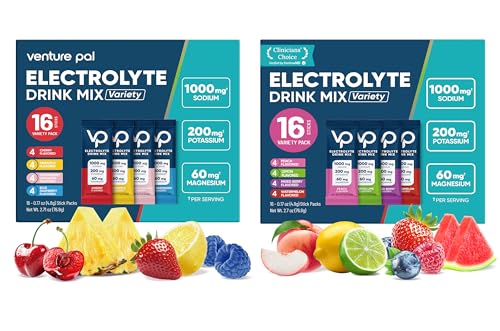 Venture Pal High Sodium Electrolyte Hydration Combo Pack | Sugar-Free Drink Mix with Sodium, Potassium & Magnesium | Keto & Vegan Friendly | Zero Calories | 32 Sticks