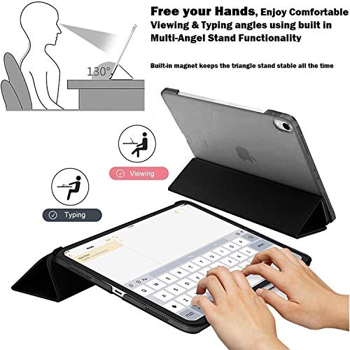 Image of DuraSafe Cases for iPad PRO 11 Inch 1st [ PRO 11 2018 1 Gen ] A1980 A1934 A2013 A1979 MTXN2HN /A MTXP2HN /A MTXR2HN /A Trifold Hard Smart PC Translucent Back Cover - Black