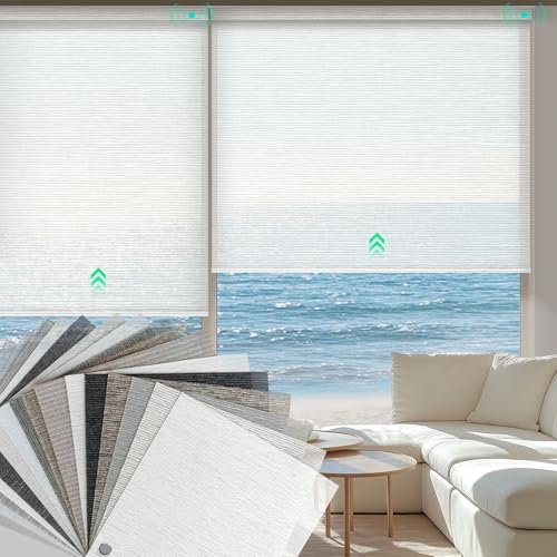 Image of HeyBlinds Motorized Roller Shades, Smart Blinds for Windows, Remote Automatic Window Shades, Electric Shades, Light Filtering (Light Filtering Roller Shades Fabric Samples)