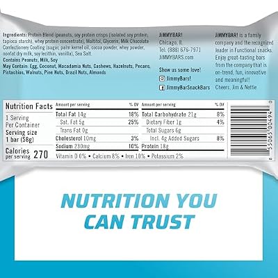 JiMMY'S! Functional Protein Bar - Chocolate Peanut Butter - 12 Count - 18g of Protein, Low Sugar, Gluten Free