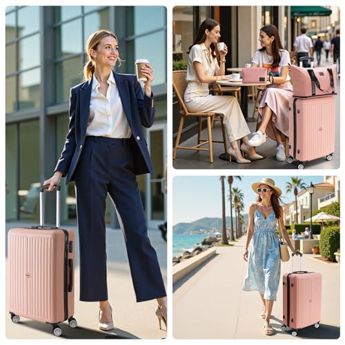 Image of Hoteel Luggage Sets 3 Piece, 4-Yr Warranty Durable Suitcase Dual-Spinner Wheel TSA Lock, Lightweight Travel Hardshell ABS Carry on Luggage for Men&Women, Pink(20in /DB /TB)