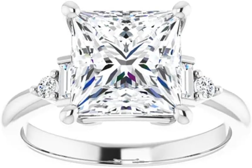 3.5 CT Princess Cut Solitaire Moissanite Engagement Ring Set, Moissanite Diamond Bridal Wedding Ring Set for Women, VVS1 Colorless, 10K 14K 18K Solid Gold, 925 Silver, Ring Women