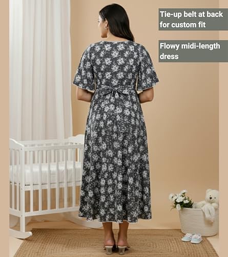 Image of DUMMY SHAPE Feeding Kurtis for Women Cotton Rayon | Printed Pregnancy Flare Kurta with Nursing Zippers to Pre & Post Partum | Maternity Dresses | Gifts for Pregnant Woman
