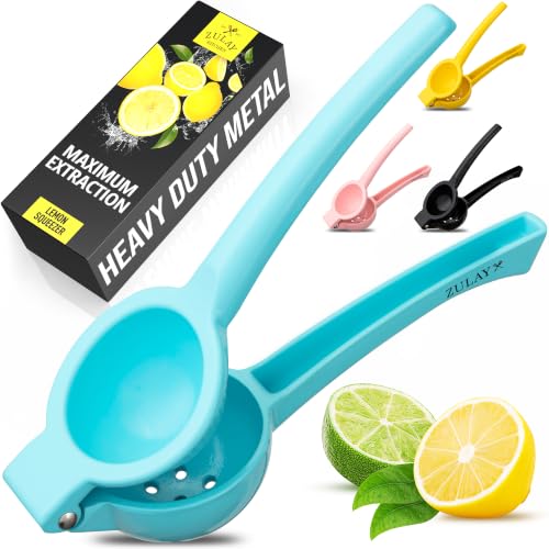 Image of Zulay Premium Quality Metal Lemon Squeezer, Citrus Juicer, Manual Press for Extracting the Most Juice Possible - Light Blue