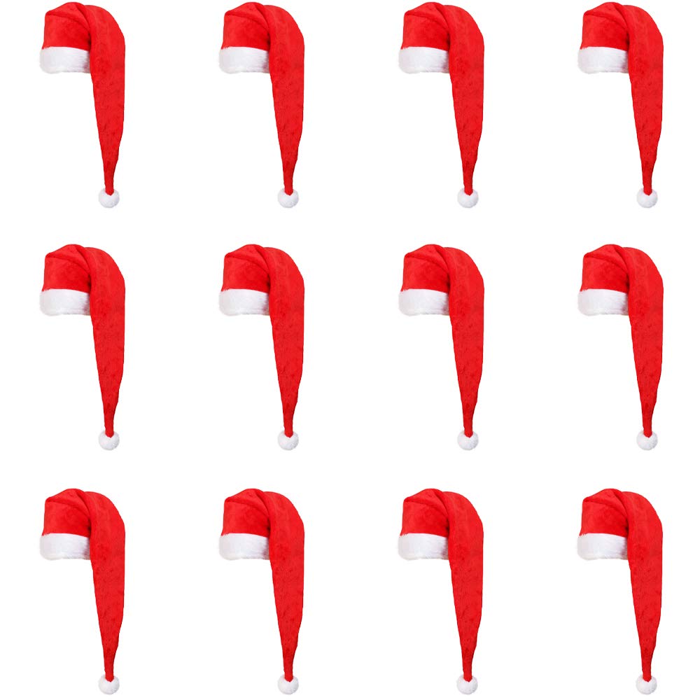 Cappello di Babbo Natale, cappello di Babbo Natale, cappello di Babbo Natale, cappello di Babbo Natale da donna, rosso con bordo bianco e palla bianca (confezione da 12)