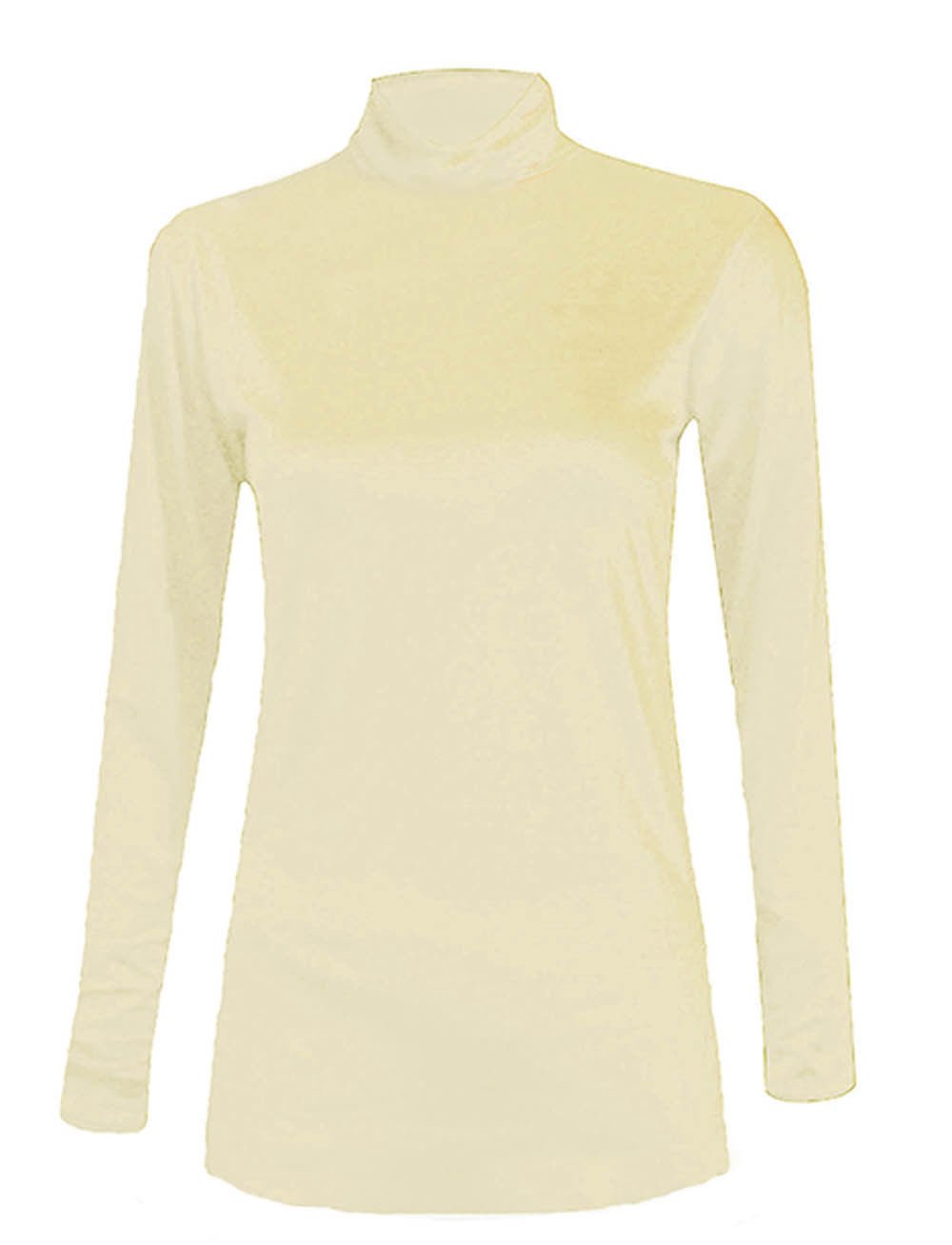 AN Direct Ladies Women Basic Long Sleeve Plain Polo Turtle Neck Ladies Stretch Plus Size Top T Shirt (Cream, SM)