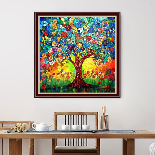 Image of Dimensean Stamped Cross Stitch Kits Full Range of Embroidery Patterns Starter Kits for Beginners Adult DIY Cross Stitches Needlepoint Kits 11CT-Colorful Tree of Life 18x18 inch