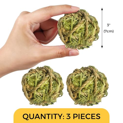Image of SunGrow Timothy Balls for Rabbits, Chew Toys for Oral Care & Digestion, High Fiber Hay Treats for Bunnies, Guinea Pigs & Small Pets, Teeth Trimmer & Encourage Foraging Instincts, 3 Pcs