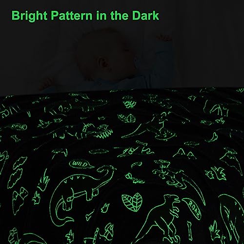 Qsteheml Glow In The Dark Throw Blanket, Luminous Blanket Birthday Gift For Boys Girls Kids Toddlers, Cozy Soft Fluffy Fuzzy Flannel Fleece Blanket For Couch Sofa Bed, 50" X 60", Dinosaur #TOP2