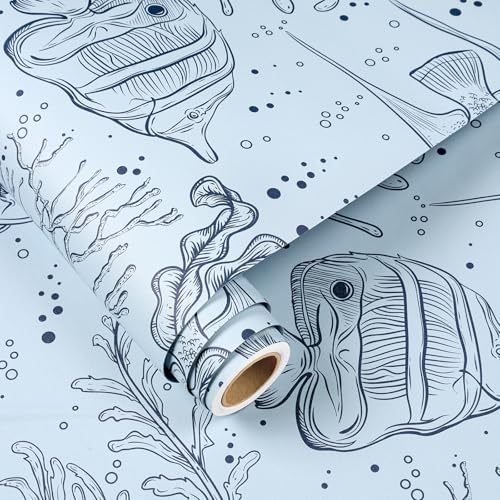 Papier peint amovible bleu FunStick pour masquer defauts de mur