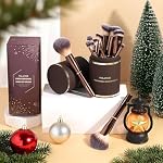 MAANGE 13Pcs Brosses de maquillage avec boîtier, Fondation professionnelle Powder Blush Contour Eyeshadows Double-End Make Up Brosses Set avec boîte cadeau (Brown)