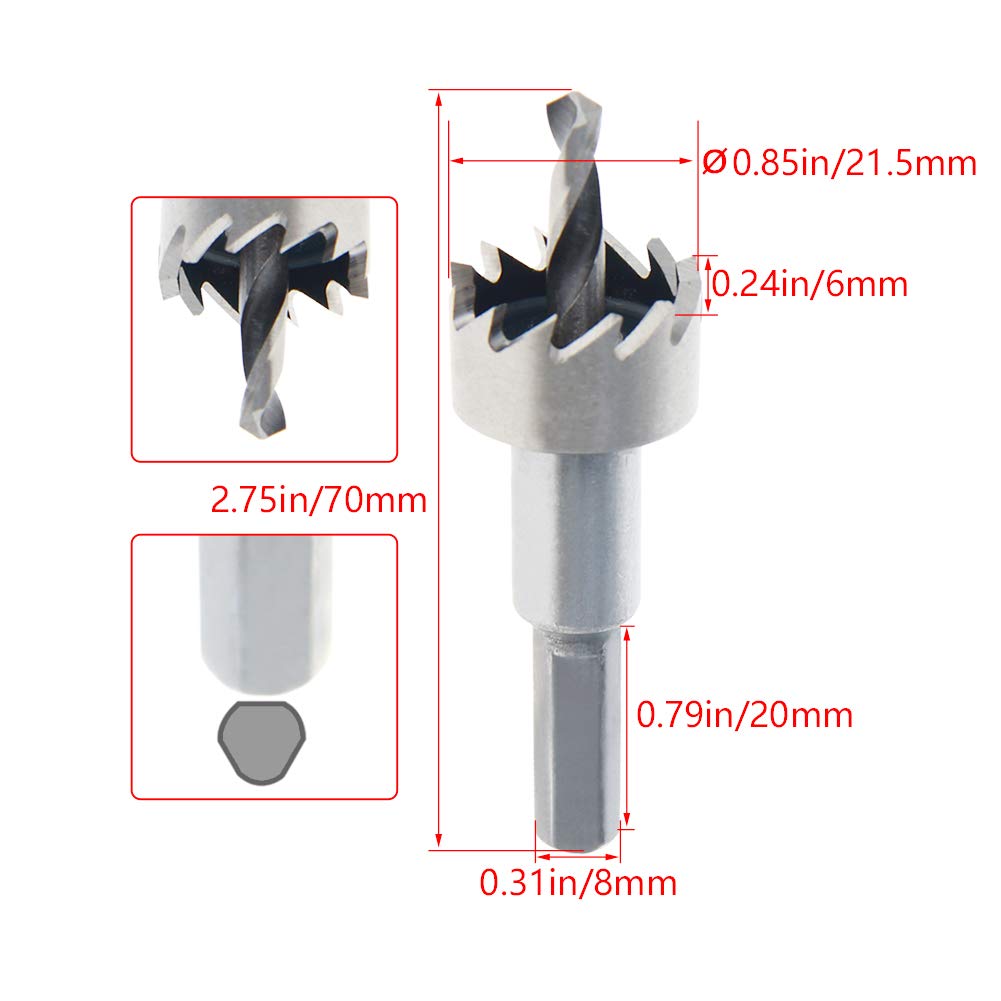Utoolmart 21.5mm HSS Drill Bit Hole Saw Cutter, Sharp and Durable, for Cutting Holes on Wood, Plastic Sheet, Stainless Steel, Iron, Aluminum Plate