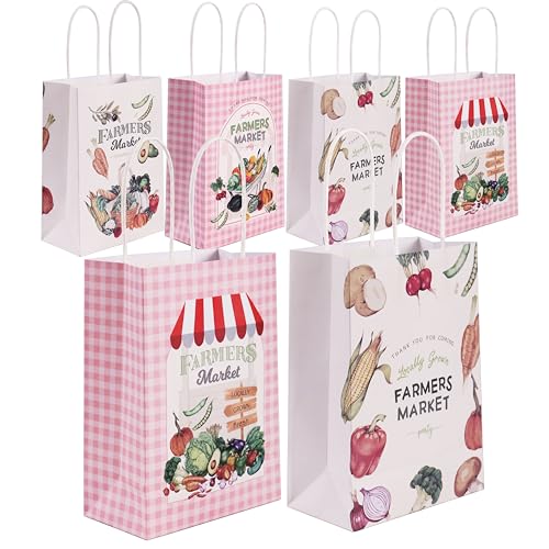 Lsaepon Farmers Market Birthday Party Gift Bags, Locally Grown Vegetable Farmer's Party Decorations for Kids Produce Stand Baby Shower Farmer's Market Goodie Bags Photo Backdrop（16 PCS）