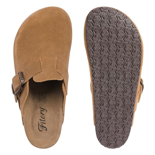 Image of FITORY Womens Clogs Slip-on Potato Shoes Leather Mules Suede Cork Footbed