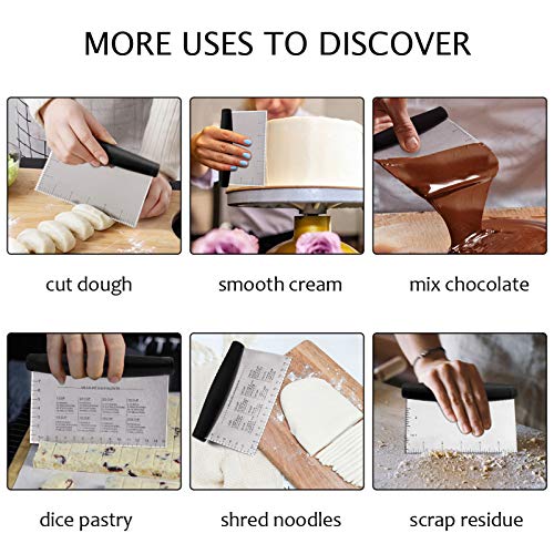 Metal Griddle Scraper Chopper, HaSteeL Stainless Steel Dough Bench Scraper Pastry Cutter with Measuring Marks, Multi-purpose Kitchen Tool for Flat Top Grilling/Baking/Cooking, Dishwasher Safe (2-Pack)