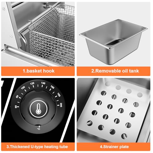 TAIMIKO Electric Deep Fryer Deep Fat Fryer Stainless Steel Chip Fryer Single Fat Tank 10L 2500W with Lid 6L Oil Easy Clean - Image 6
