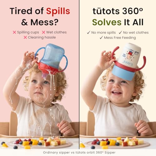 Image of tutots 360 Spill-Proof Sipper Cup with Handles, BPA Free, Leak-Proof, Easy Grip Toddler Drinking Cup (12+ Months)