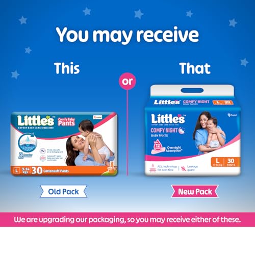 Image of Little's Baby Diapers L Size (Large) Pants Style | 9-14 kg | 30 Count | Comfy Nights Baby Diaper Pants with Leakage Guard & Upto 12 Hours Absorption (30 Count, Pack of 1)
