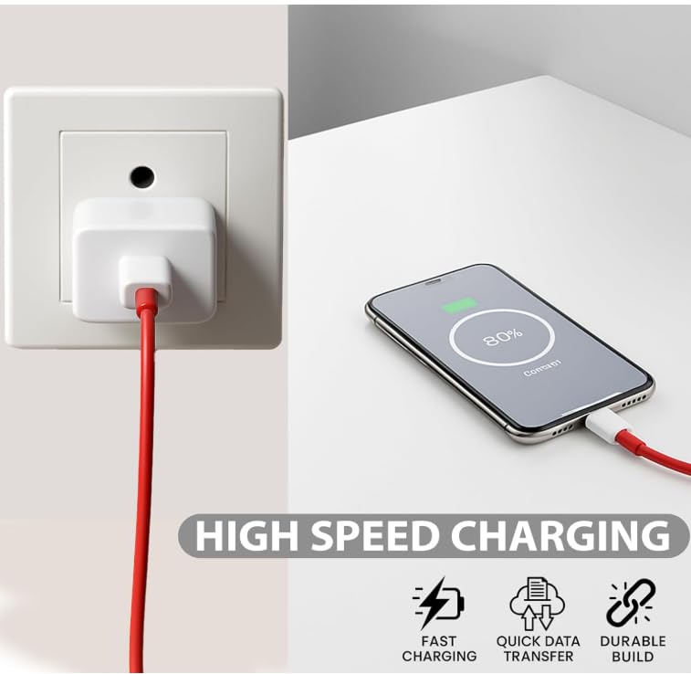 Image of 2-METER USB to Type C Fast Charging Cable, Red, 60W, 2 Meter, compatible with iPhone, iPad, iPod, Android, Long Cable,