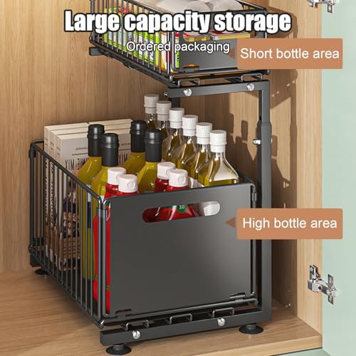 SunshineFace Lavabo Altı Depolama Düzenleyici 2 Katmanlı Çekmece Çekmeceli Dolap Düzenleyici, Ayarlanabilir Yükseklik Mutfak Dolabı Depolama Rafı Banyo Kiler Çamaşırları için - Görsel 4