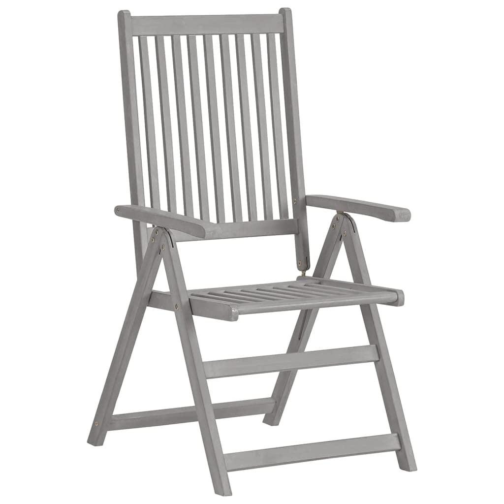 Poltrona da giardino in legno di acacia, 2 pezzi, con cuscini, colore grigio | Schienale regolabile in 5 posizioni, cuscini in poliestere impermeabile, portata fino a 110 kg