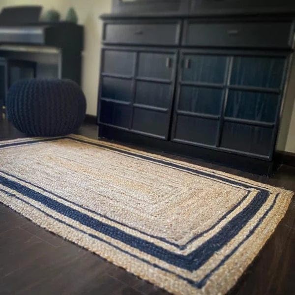 Jute (Natural and Dyed Jute) Handmade Braided Rugs | Natural & Black Jute Area Rug | 6x9 Ft (12x18 ft)