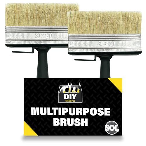 SOL 2pk Large Fence Paint Brushes Wide Paintbrushes Decorating Tool for Fences Masonry Tool Set for Walls Decking Sheds Exterior Surfaces DIY Home Projects Durable Bristles Smooth Finish
