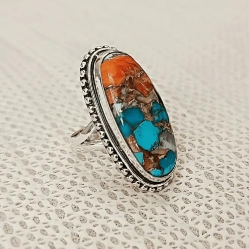 Boho Turquoise Rings for Women Western Turquoise Rings Silver Knuckle Statement Ring Stackable Wedding Ring Turquoises Jewelry Dresses Accessories3